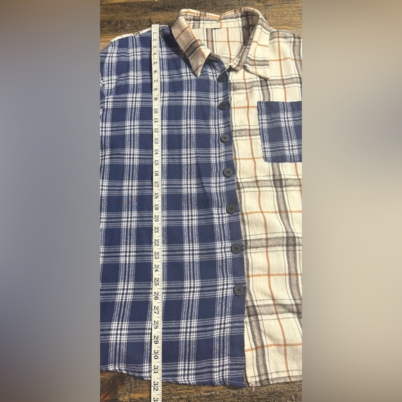 Mixed Plaid Button-Up Shirt in Blue and White - Picture 5 of 7